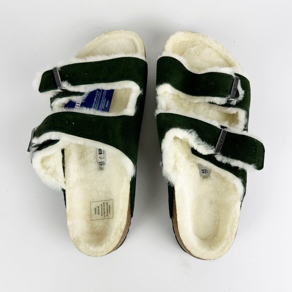 NEW  Birkenstock Arizona Shearling Sandal Suede Lambswool Mountain View Green - Picture 12 of 16